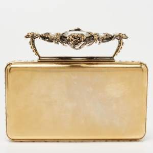 Pre Owned Alexander McQueen Gold Metal Small Jewelled Clutch
