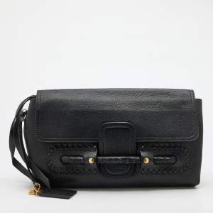 Pre Owned Alexander McQueen Black Leather Flap Clutch