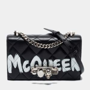 Pre Owned Alexander McQueen Black Graffiti Quilted Leather Small Jewel Shoulder Bag