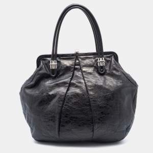 Alexander McQueen Metallic Black Leather Frame Satchel