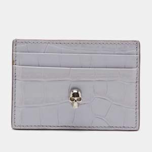 Alexander McQueen Lilac Crocodile Embossed Leather Skull Card Holder