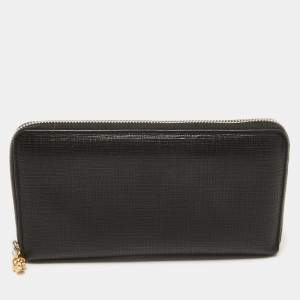 Alexander McQueen Black Leather Zip Around Skull Wallet