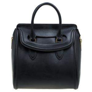 Pre Owned Alexander McQueen Black Leather Medium Heroine Tote