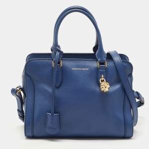Alexander McQueen Blue Leather Skull Padlock Tote