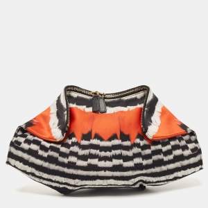 Pre Owned Alexander McQueen Multicolor Printed Satin and Leather Medium De Manta Clutch