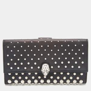 Alexander McQueen Black Leather Studded Skull French Wallet