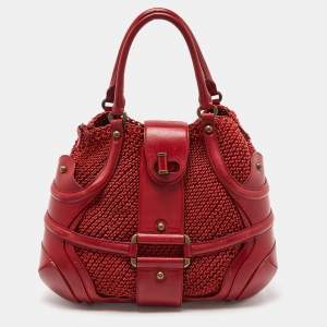 Alexander McQueen Red Woven Coated Canvas and Leather Novak Satchel