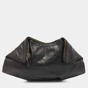 Alexander McQueen Black Skull Embossed Leather Medium De Manta Clutch