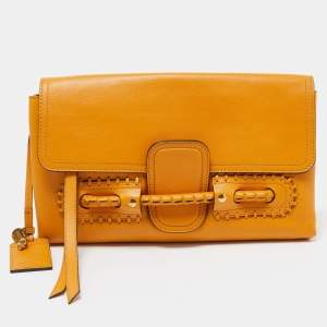 Pre Owned Alexander McQueen Yellow Leather Folk Clutch Bag 