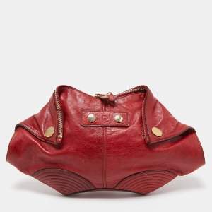 Pre Owned Alexander McQueen Red Leather Medium De Manta Clutch