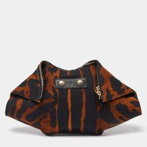 Pre Owned Alexander McQueen Black/Brown Leopard Print Canvas and Leather Medium De Manta Clutch