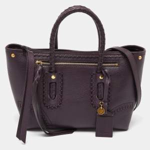 Alexander McQueen Purple Whipstitch Leather Folk Tote