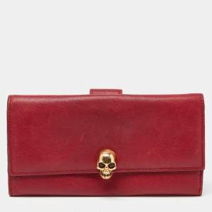 Alexander McQueen Red Leather Skull Continental Wallet