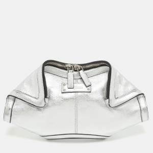 Pre Owned Alexander McQueen Silver Leather De Manta Clutch