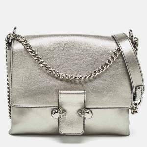 Alexander McQueen Metallic Leather Twin Skull Shoulder Bag