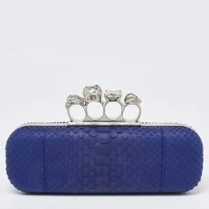 Alexander McQueen Blue Python Skull Knuckle Box Clutch