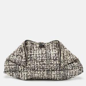 Alexander McQueen Black/White Wool and Leather Large De Manta Clutch
