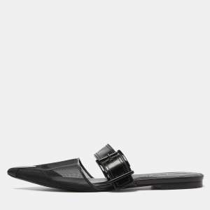 Alexander McQueen Black Mesh and Leather Punk Flat Mules Size 40