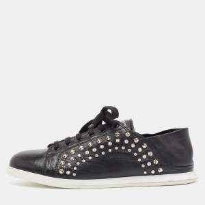 Alexander McQueen Black Leather Studded Low Top Sneakers Size 40