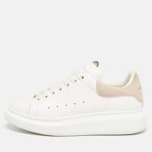 Alexander McQueen White Leather and Suede Oversized Lace Up Sneakers Size 38.5