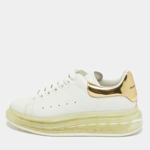Pre Owned Alexander McQueen White/Gold Leather Larry Clear Sole Sneakers Size 37