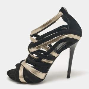 Alexander McQueen Black/Metallic Suede and Leather Strappy Sandals Size 37.5