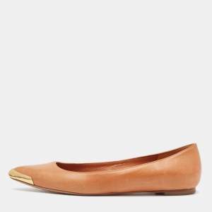 Alexander McQueen Tan Leather Pointed Toe Ballet Flats Size 38.5