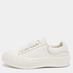 Alexander McQueen White Leather Deck Plimsoll Lace Up Sneakers Size 39