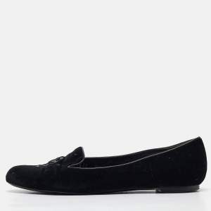 Alexander McQueen Black Velvet Skull Embroidered Smoking Slippers Size 40