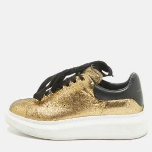 Alexander McQueen Gold/Black Leather Larry Lace Up Sneakers Size 37.5