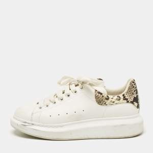 Pre Owned Alexander McQueen White Leather and Snakeskin Effect Oversized Sneakers Size 40