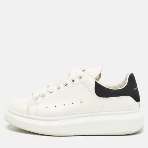 Alexander McQueen Black/White Leather and Suede Oversized Lace Up Sneakers Size 38