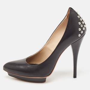 Alexander McQueen Black Leather Studded Platform Pumps Size 37