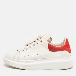 Alexander McQueen White/Red Leather and Suede Oversized Lace Up Sneakers Size 38