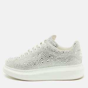 Alexander McQueen Grey Suede Crystal Embellished Oversized Sneakers Size 37