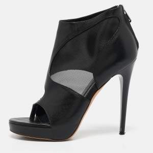 Alexander McQueen Black Leather and Mesh Ankle Length Boots Size 37