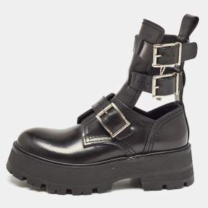 Alexander McQueen Black Leather Rave Buckle Ankle Boots Size 37.5