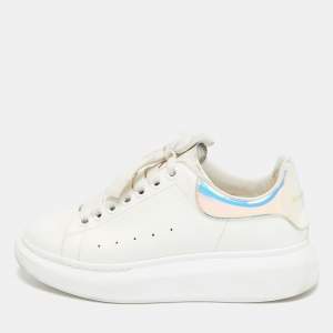 Alexander McQueen White/Blue Leather Oversized Sneakers Size 36