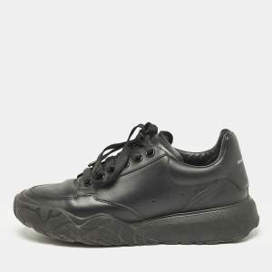 Alexander McQueen Black Leather Oversized Trainer Sneakers Size 39.5