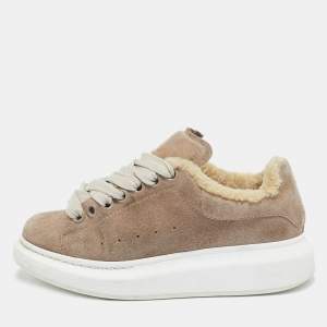 Alexander McQueen Beige Shearling and Suede Oversized Low Top Sneakers Size 35