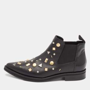 Alexander McQueen Black Leather Studded Ankle Length Boots Size 37