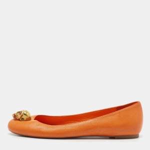 Alexander McQueen Orange Leather Skull City Ballet Flats Size 37