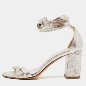 Alexander McQueen Silver Leather Ankle Strap Sandals Size 37