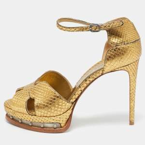 Alexander McQueen Gold Snakeskin Studded Platform Sandals Size 38