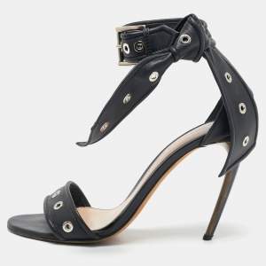 Alexander McQueen Black Leather Lana Razor Ankle Strap Sandals Size 39.5