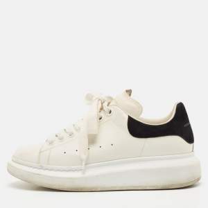 Alexander McQueen Black/White Leather and Suede Oversized Lace Up Sneakers Size 38