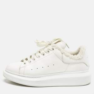 Alexander McQueen White Fur and  Leather Oversized  Sneakers Size 40