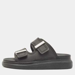 Alexander McQueen Black Rubber Hybrid Flat Slides Size 36