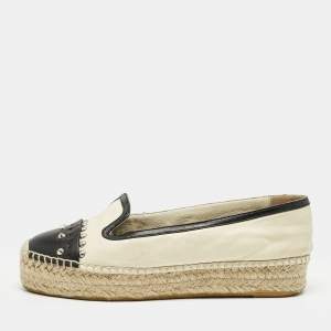 Alexander McQueen Beige/Black Leather Studded Espadrille Flats Size 37