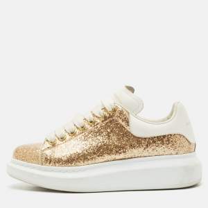 Alexander McQueen White/Gold PVC and Leather Oversized Sneakers Size 37.5
